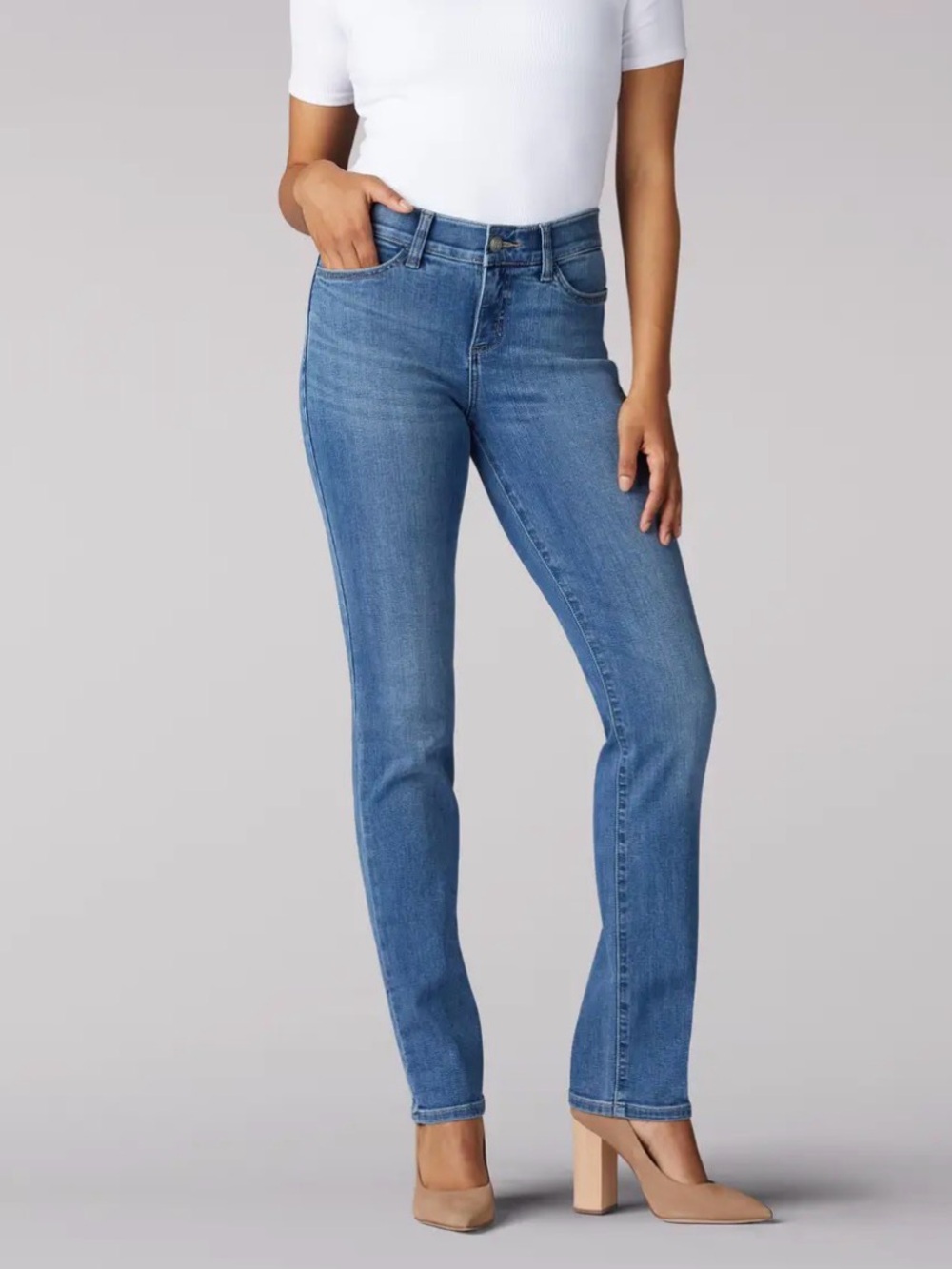 Lee Flex Motion Regular Fit Straight Leg Jeans Mid Rise Blue Size 10 Short